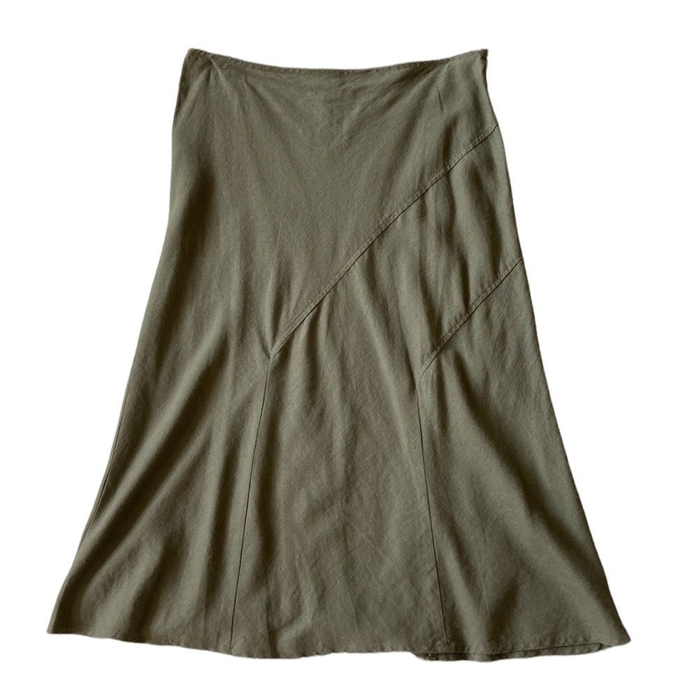 VINTAGE LINEN Carole Little Skirt Sage Green Flare A-Line Cotton Panel